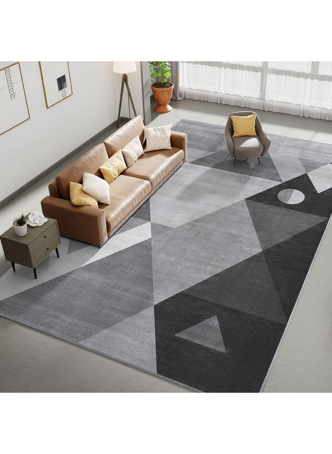 Washable Modern Area Rug - Geometric Style 4X6 Rugs For Living Room, Bedroom, Machine Washable Rug Soft Non Slip Non Shedding Area Rug - Grey, 4'X6'