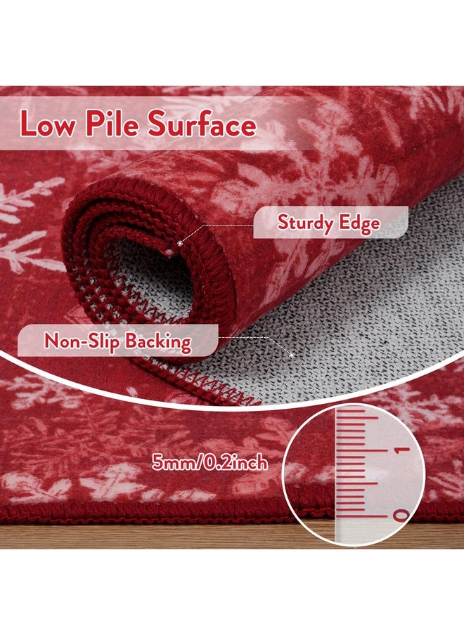 Christmas Rugs Washable Entryway Rug, 2X3 Red Christmas Snowflake Indoor Door Mat, Non-Slip Small Kitchen Rug, Low Pile Front Door Mat Soft Area Rug For Bedroom Bathroom Holiday Decor, Red