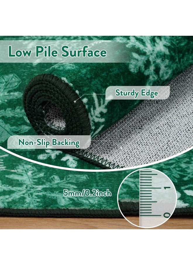 Christmas Rugs Washable Entryway Rug, 2X3 Green Christmas Snowflake Indoor Door Mat, Non-Slip Small Kitchen Rug, Low Pile Front Door Mat Soft Area Rug For Bedroom Bathroom Holiday Decor, Green