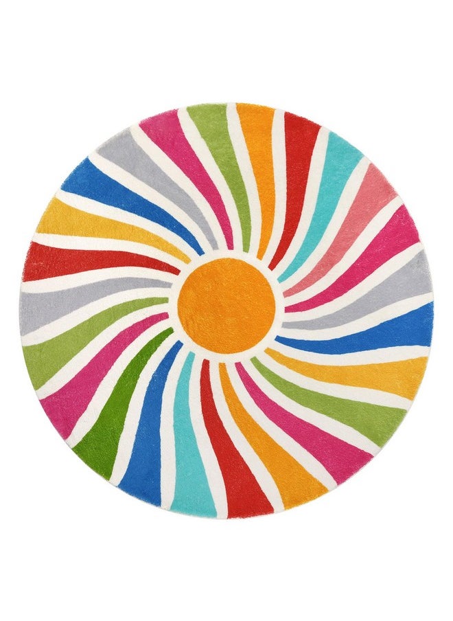 Sun Rainbow Round Rug,Colorful Boho Kids Rug Ultra Soft Washable Nursery Rug For Bedroom Perschool Classroom,47