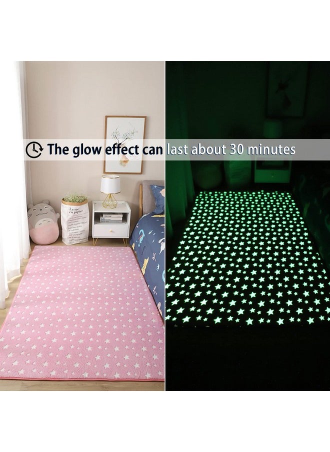 Glow In The Dark Floor Mats Luminous 5’ X 7’ Area Rug Soft Decorative Play Mat For Kids Crawling Mat Non-Slip Living Room Rug Carpets For Bedroom Home Decor,Pink Star