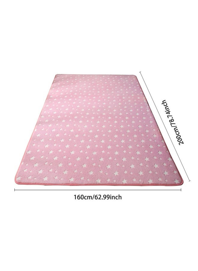 Glow In The Dark Floor Mats Luminous 5’ X 7’ Area Rug Soft Decorative Play Mat For Kids Crawling Mat Non-Slip Living Room Rug Carpets For Bedroom Home Decor,Pink Star