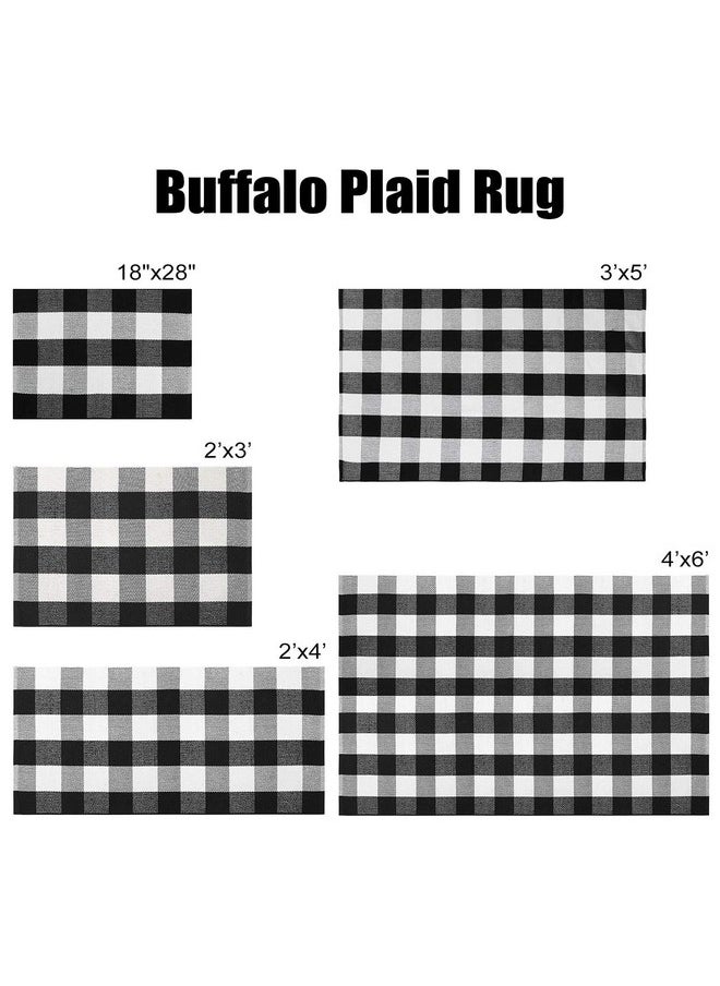 Cotton Buffalo Plaid Outdoor Rug 2X4 Ft Black And White Runner Rug Hand-Woven Checkered Porch Rug Welcome Door Mat For Farmhouse/Bathroom/Laundry/Living Room