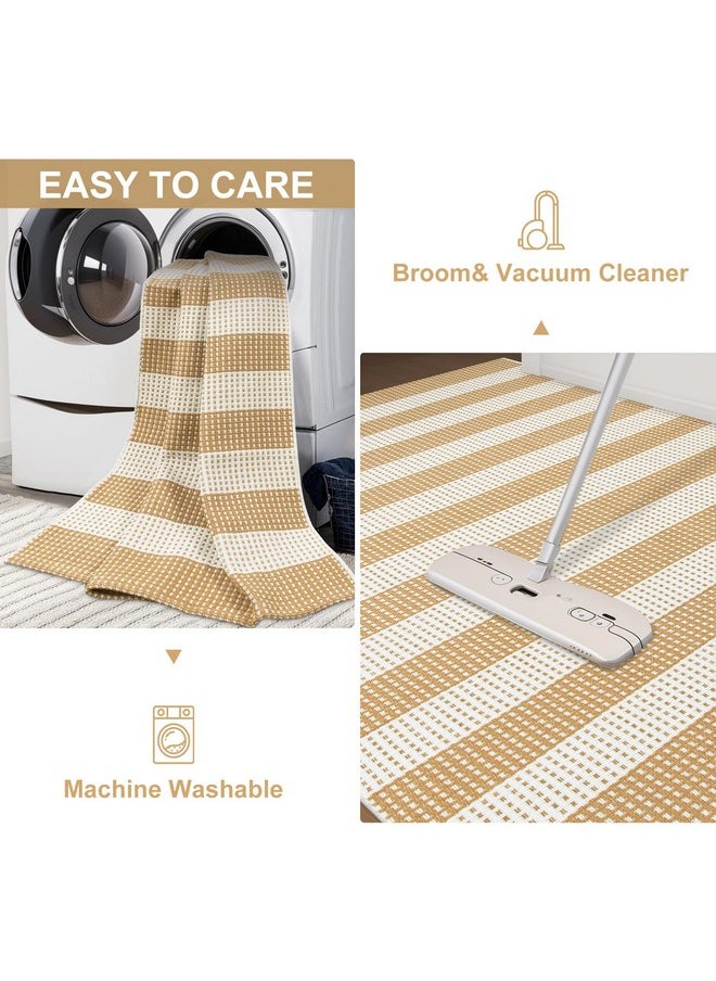 Front Door Rug 24'' X 35'', Machine Washable Blue Outdoor Rug Entryway Rugs, Tan And White Indoor Striped Rug Cotton Hand-Woven Small Area Rug Outdoor Mats For Porch/Farmhouse/Home Entrance