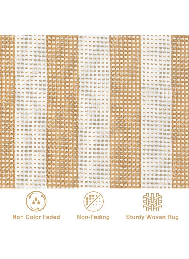 Front Door Rug 24'' X 35'', Machine Washable Blue Outdoor Rug Entryway Rugs, Tan And White Indoor Striped Rug Cotton Hand-Woven Small Area Rug Outdoor Mats For Porch/Farmhouse/Home Entrance