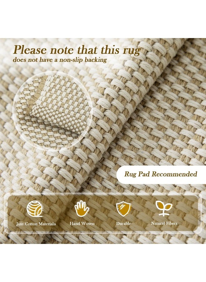 3X5 Soft Front Door Rug Hand Woven Jute Cotton Natural Rug, Neutral Entryway Rug Indoor Area Rugs For Kitchen Bathroom Laundry Room Dining Room