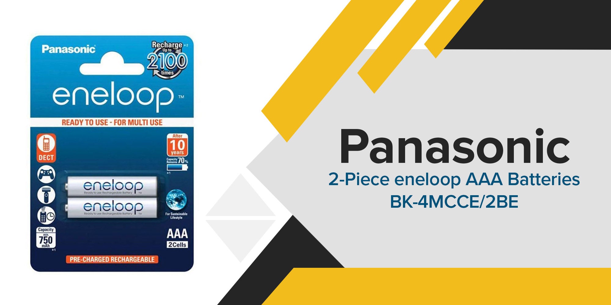 2-Piece Eneloop AAA Batteries White