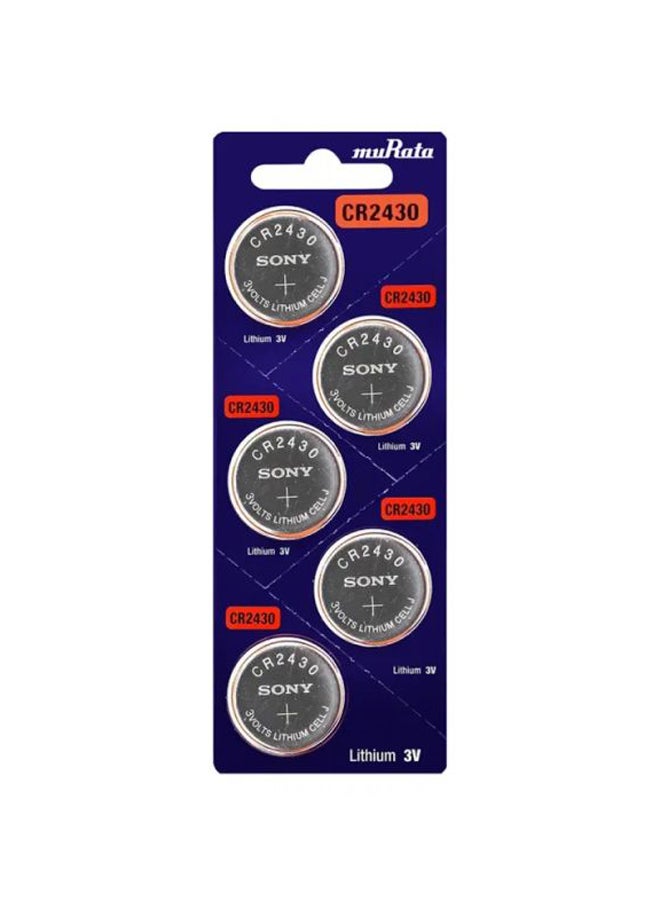 5-Piece Cr2430 Lithium 3V Batteries Silver