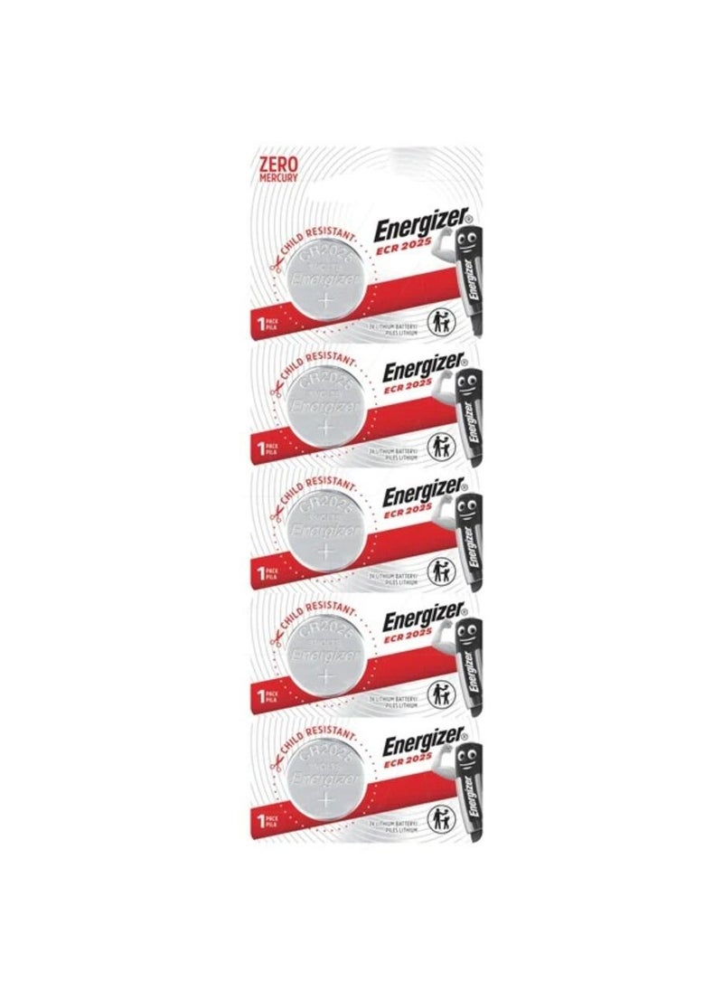 5-Pieces CR2025 Lithium Coin Cell 3V Batteries