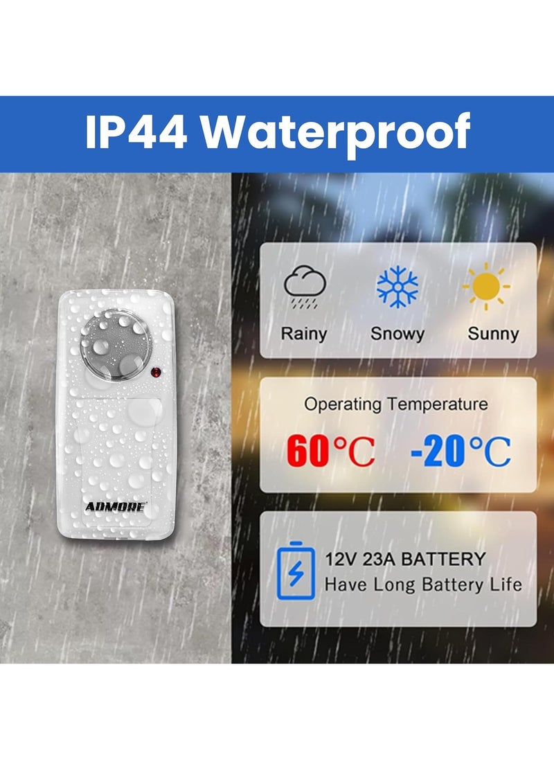 Admore Wireless Doorbell, Waterproof Door Bell With 33 Classic Melodies Waterproof Battery Operated Cordless Doorbell Operating at 100M Long Range 4 Volume Levels 1 Push Button & 1 Receiver for Home