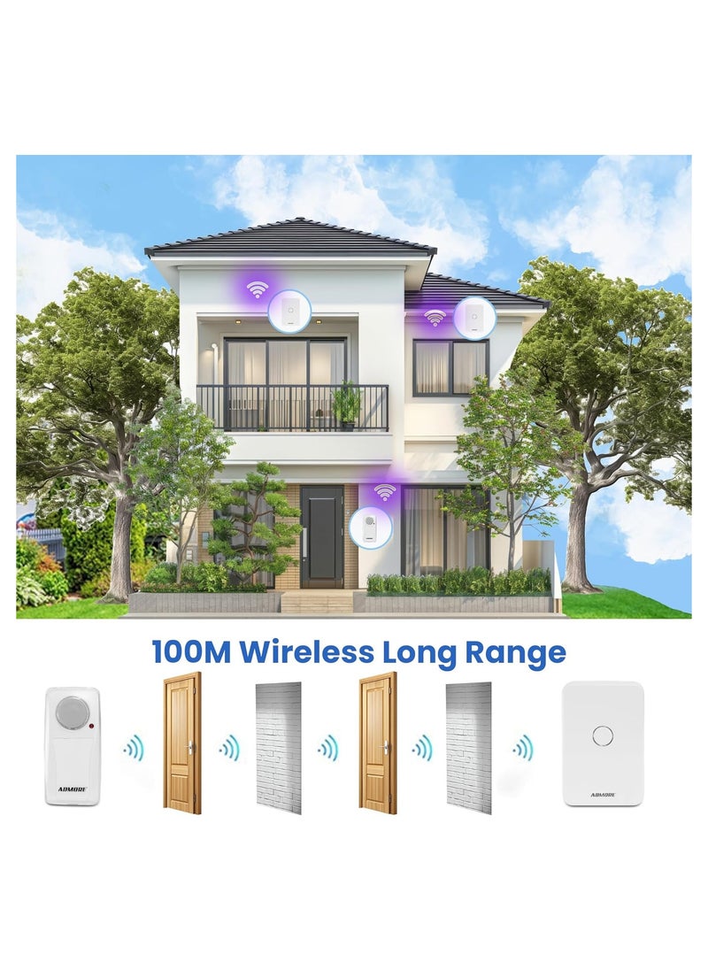 Admore Wireless Doorbell, Waterproof Door Bell With 33 Classic Melodies Waterproof Battery Operated Cordless Doorbell Operating at 100M Long Range 4 Volume Levels 1 Push Button & 1 Receiver for Home