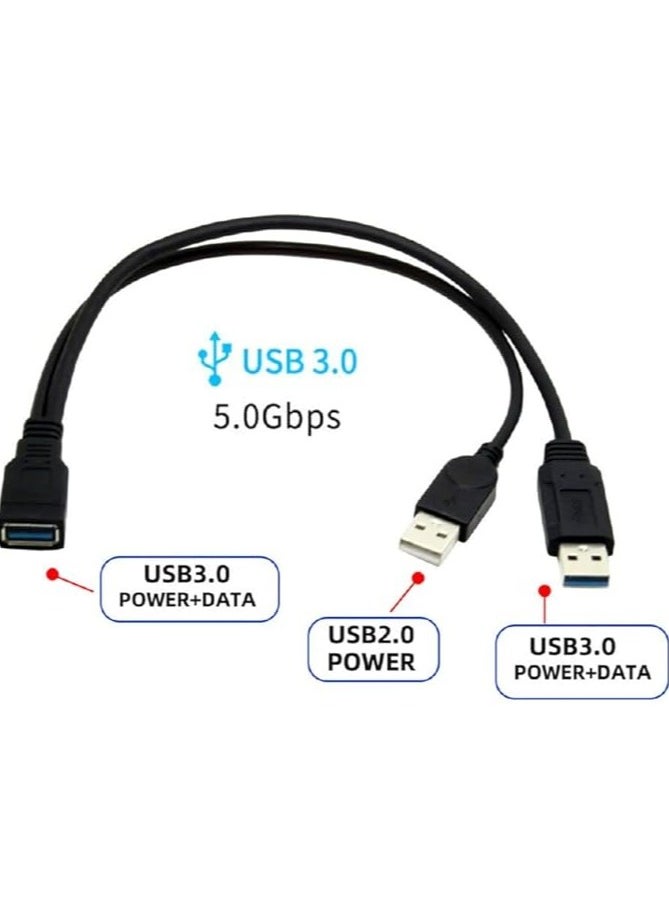 Black USB 3.0 Female to Dual USB Male Extra Power Data Y Extension Cable for 2.5