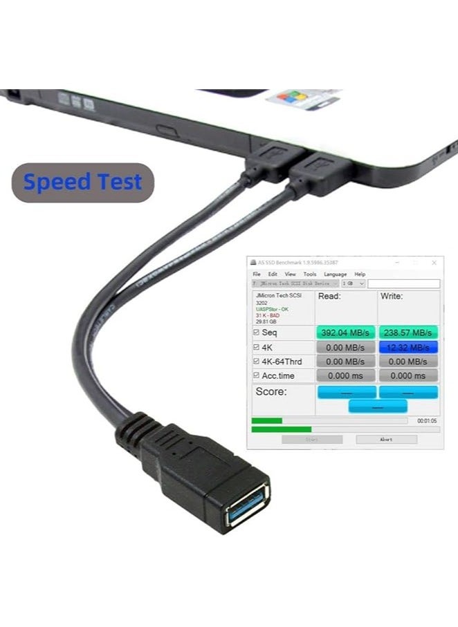 Black USB 3.0 Female to Dual USB Male Extra Power Data Y Extension Cable for 2.5