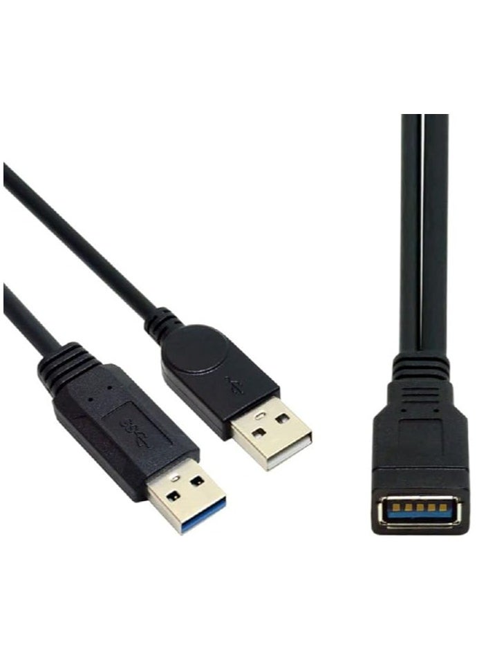 Black USB 3.0 Female to Dual USB Male Extra Power Data Y Extension Cable for 2.5