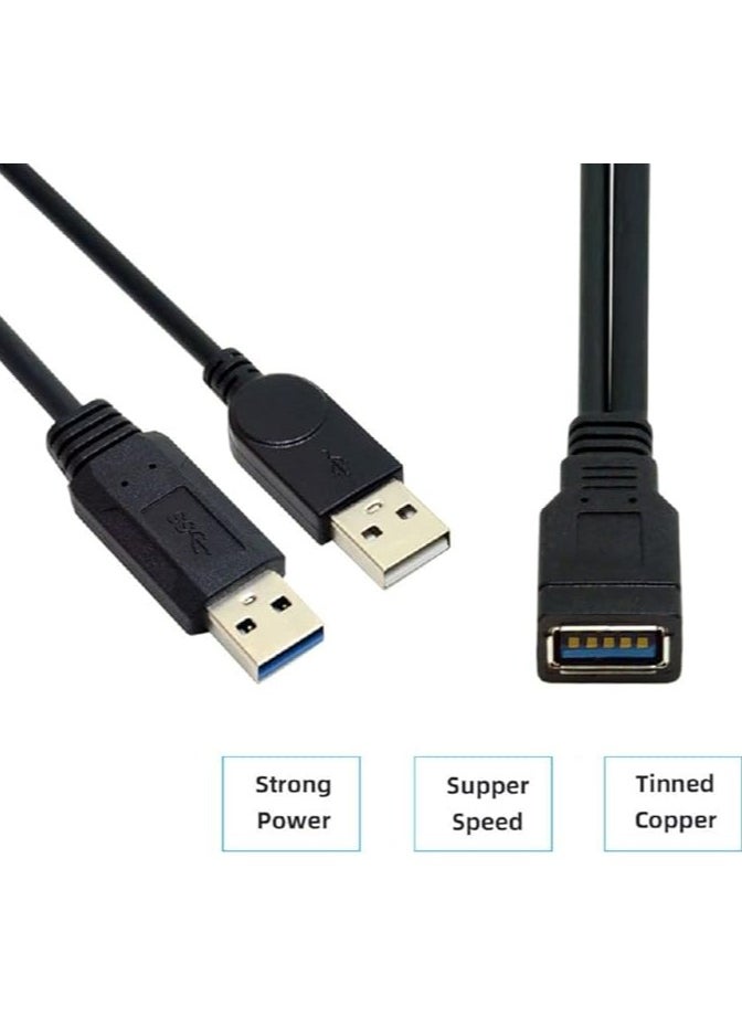 Black USB 3.0 Female to Dual USB Male Extra Power Data Y Extension Cable for 2.5