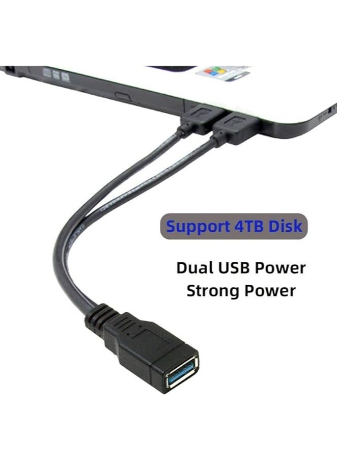 Black USB 3.0 Female to Dual USB Male Extra Power Data Y Extension Cable for 2.5