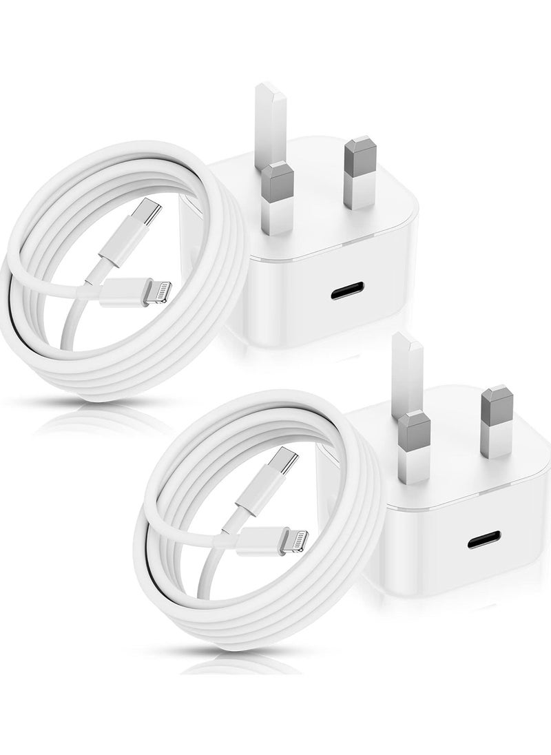 2Pack 20W USB C Fast Charger Plug with 2M Cable, Wall to Lightning Cable 6ft Compatible with I-phone 14 13 12 11 Pro/Max Xs/XR/8 Plus/iPad, White-20W