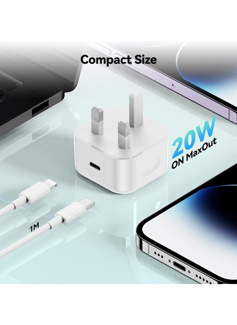 2Pack 20W USB C Fast Charger Plug with 2M Cable, Wall to Lightning Cable 6ft Compatible with I-phone 14 13 12 11 Pro/Max Xs/XR/8 Plus/iPad, White-20W