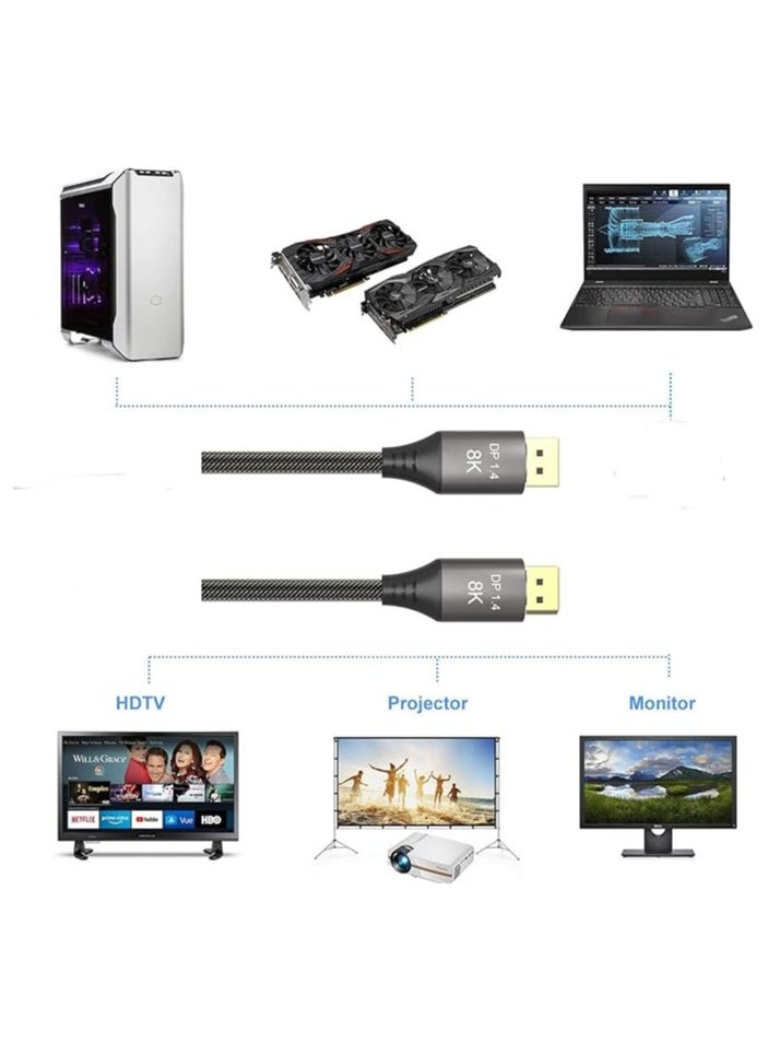 10M 33FT 8K 1.4 DisplayPort Cable 8K@60Hz 4K@144Hz High Speed HDCP 3D with 32.4Gbps Slim and Flexible DP to DP Cable