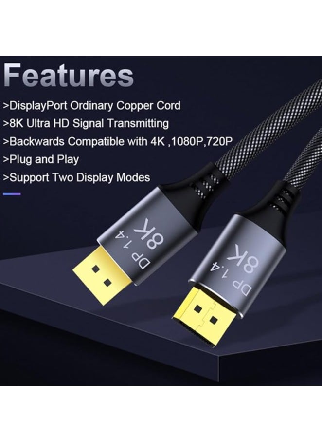 10M 33FT 8K 1.4 DisplayPort Cable 8K@60Hz 4K@144Hz High Speed HDCP 3D with 32.4Gbps Slim and Flexible DP to DP Cable