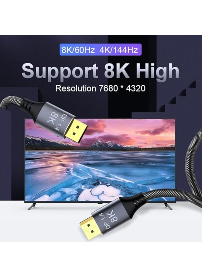 10M 33FT 8K 1.4 DisplayPort Cable 8K@60Hz 4K@144Hz High Speed HDCP 3D with 32.4Gbps Slim and Flexible DP to DP Cable