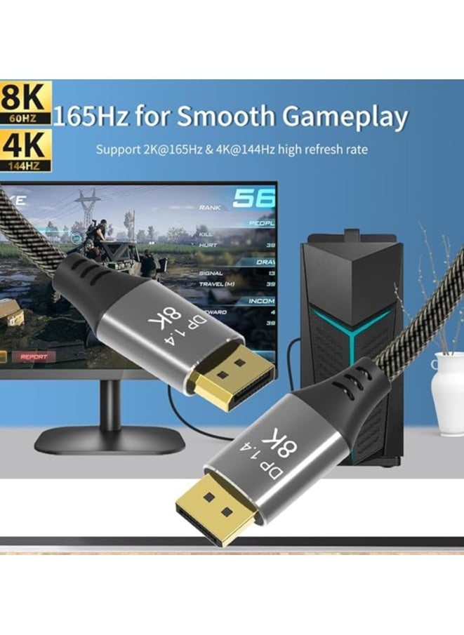 10M 33FT 8K 1.4 DisplayPort Cable 8K@60Hz 4K@144Hz High Speed HDCP 3D with 32.4Gbps Slim and Flexible DP to DP Cable