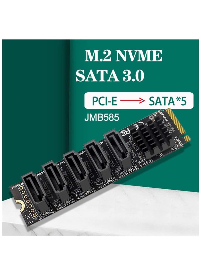 NGFF NVME M-Key PCI Express to SATA 3.0 6Gbps 5 Ports Adapter Converter Hard Drive Extension Card JMB585 2280