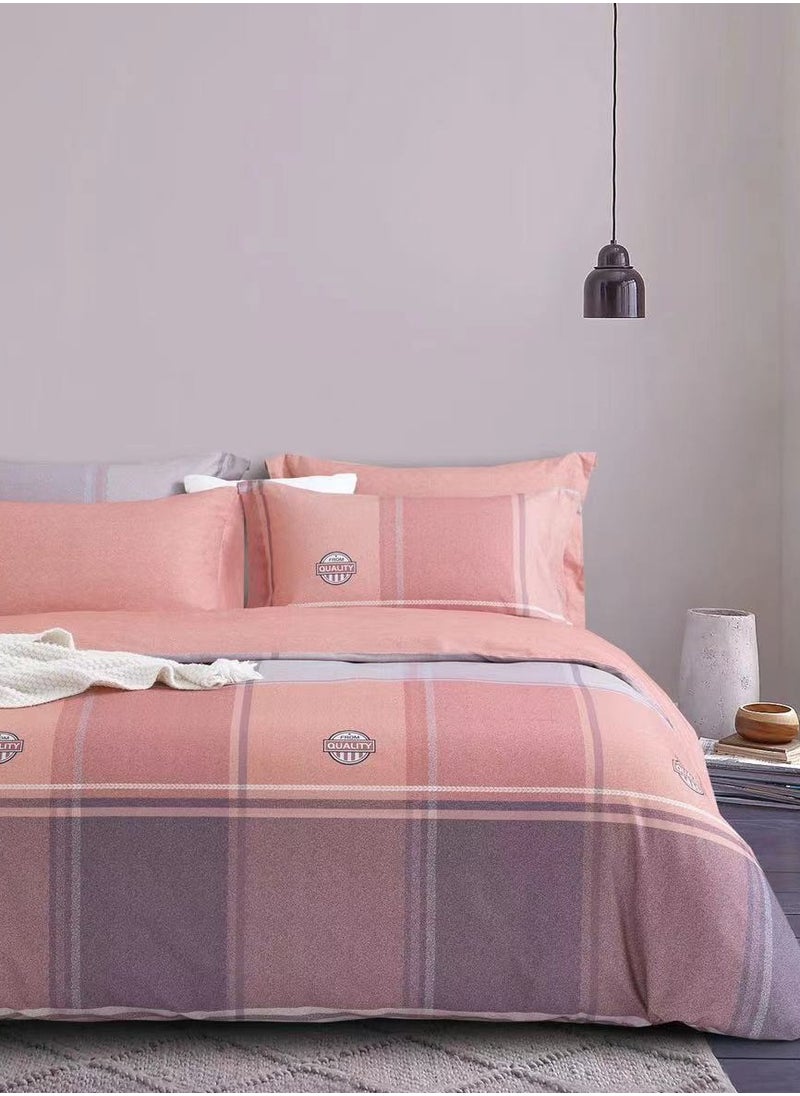 Frosted Cotton Visa Plaid Pink 200 * 230cm Bed Set of Four Pieces