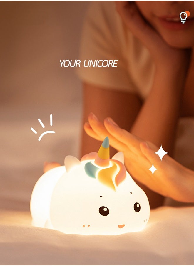 Cute Night Light for Kids USB Rechargeable for Children Nursery Baby Gift Cute Unicore Light Touch Silicone Night Lamp for Girls Newborn Room Decor