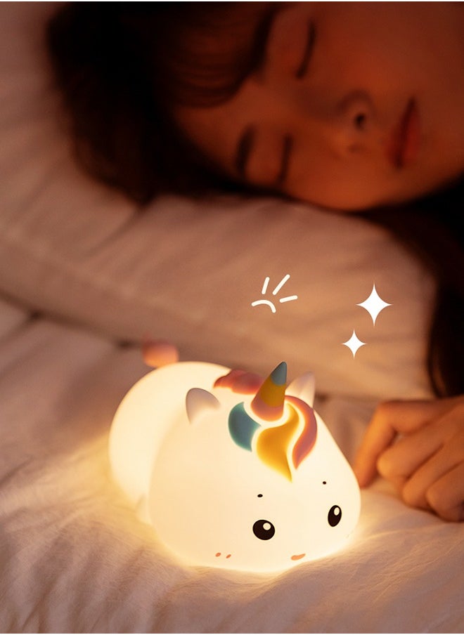 Cute Night Light for Kids USB Rechargeable for Children Nursery Baby Gift Cute Unicore Light Touch Silicone Night Lamp for Girls Newborn Room Decor