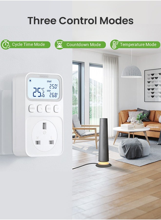 INKBIRD Digital Thermostat Outlet Temperature Controller Outlet Socket Heating/Cooling Control 1200W 10A Backlit Display