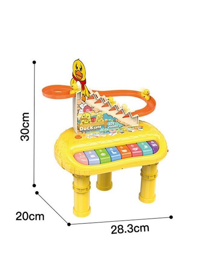 Kids Piano Keyboard, Toddlers Electronic Toys, Duck Climbing Stairs Toy Rail Car with LED Flashing Lights & Music, 3 Mini Duck, Puzzle Race Tracks Musical Instrument Toys for Children