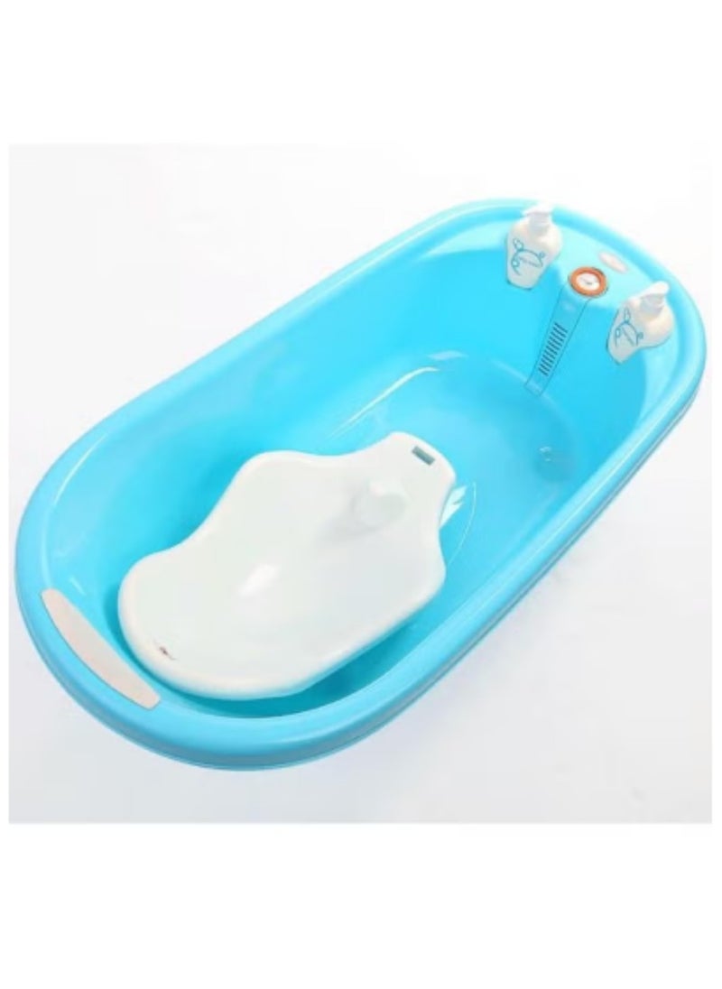 Hello Kitty Baby Bathtub for 0 to 3 Years Old Adjustable Length Temperature Sensitive Design Thickened Plastic Tub for Infants and Toddlers,Cute Blue Style