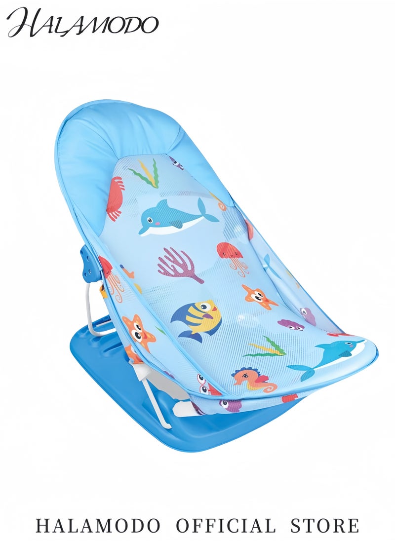 Foldable Baby Bath Seat Infant Bath Support Adjustable Support for Sink or Bathtub Baby Bather Seat with 3 Reclining Positions for Newborn & Infant & Babies 0-12 Months