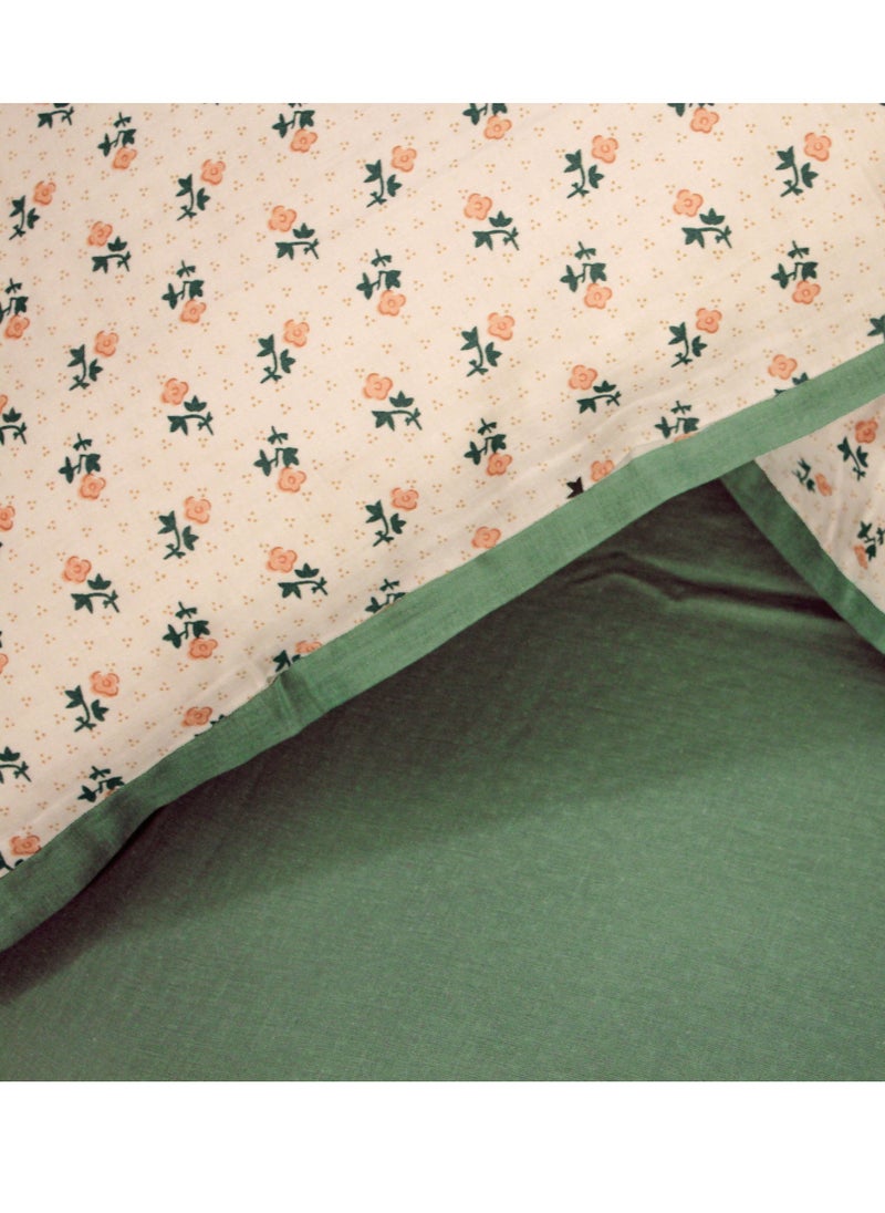 Double Layer Yarn Cotton Sally Green White 200 * 230cm Bed Set of Four Pieces