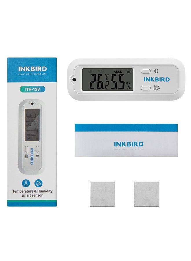 INKBIRD Thermometer and Hygrometer Bluetooth Smart Sensor ITH-12S Thermo-hygrometer Small Temperature Humidity Monitor 98ft/30m Connecting Accurate Record Readings APP Monitor