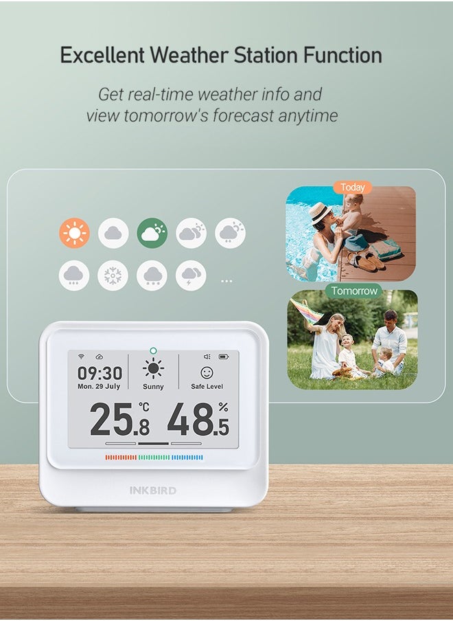 INKBIRD IBS-TH5-WIFI Indoor Temperature and Humidity 8-in-1 Monitor Home Weather Station with 3.71 Inches Electronic Ink Display Smart Alarms Indoor Air Quality Monitor 2 Years Data Cloud Storage