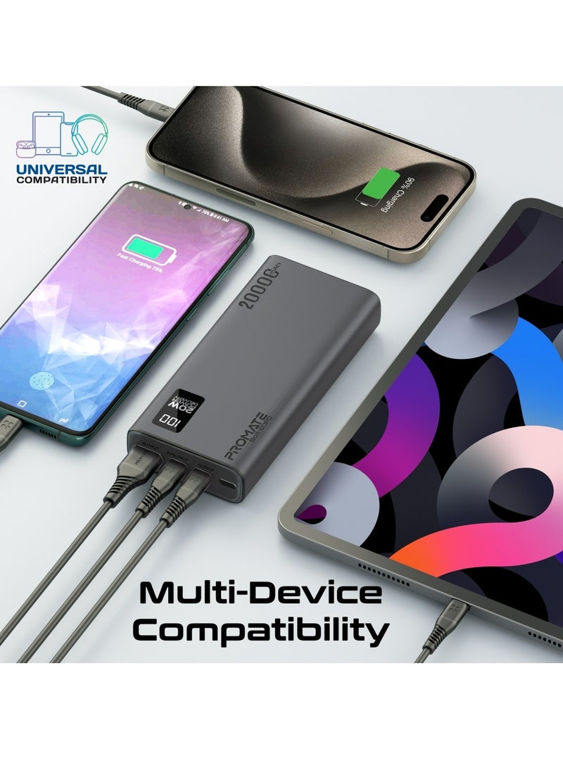 20000 mAh Universal Ultra-Slim Power Bank with 20W USB-C Input/Output Port, QC 3.0 Output, USB-C Ports, LCD Display and Over-Heating Protection for Smartphones and Tablets, Bolt-20PD Black