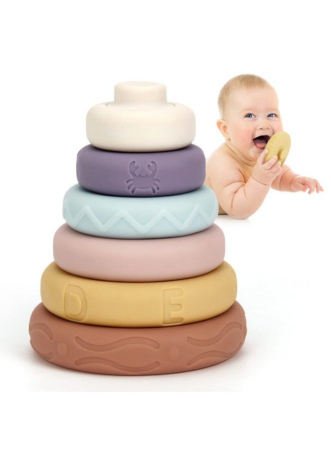 Stacking & Nesting Circle Toy,6 Pcs Soft Building Rings Stacker & Teethers,Squeeze Play With Early Educational Learning Stacking Tower, Toy For 6+ Months Boys & Girls