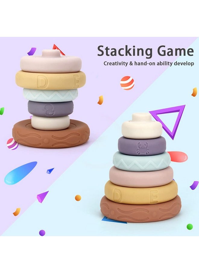 Stacking & Nesting Circle Toy,6 Pcs Soft Building Rings Stacker & Teethers,Squeeze Play With Early Educational Learning Stacking Tower, Toy For 6+ Months Boys & Girls
