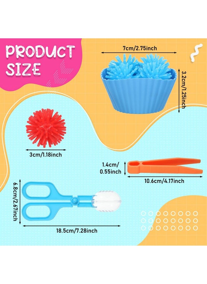 90 Pcs Fine Motor Skills Counting Sorting Sensory Bin Filler Toy Set Matching Game Include 72 Hedge Ball 4 Tweezer 2 Scissor Clip 12 Sorting Cup For Preschool Early Education Train Development