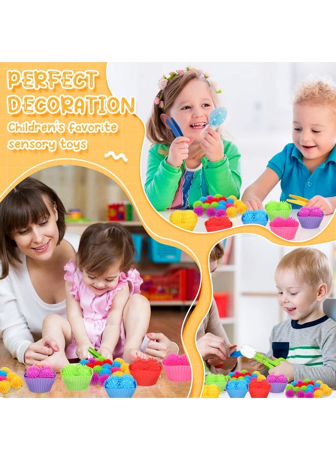 90 Pcs Fine Motor Skills Counting Sorting Sensory Bin Filler Toy Set Matching Game Include 72 Hedge Ball 4 Tweezer 2 Scissor Clip 12 Sorting Cup For Preschool Early Education Train Development