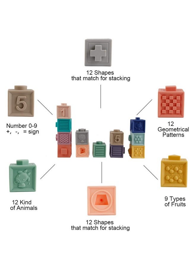 Baby Blocks Soft Building Blocks Baby Toys Teethers Toy Educational Squeeze Play With Numbers Animals Shapes Textures 6 Months And Up 12Pcs