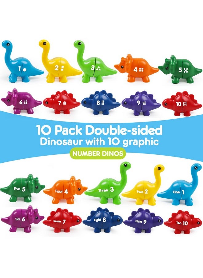 Numbers Matching Dinosaur Toy 1-10 Counting Sorting Game Double-Sided Dino Fine Motor Toys Number Recognition Learning Toy, Stocking Stuffers For For Kids Boys Girls
