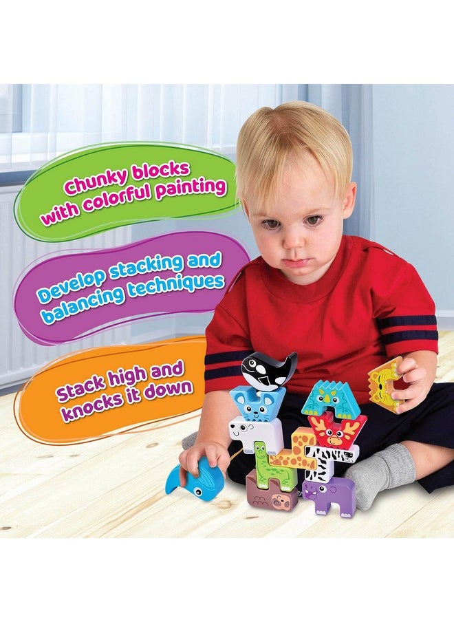 Montessori Puzzle N’ Stack Animals Toys, Kids Stacking Building Animal Blocks Toy For Toddler Preschool, Fun Educational Stacker Gifts For 12 18 24 36 Months, 1 2 3 4 Year Old