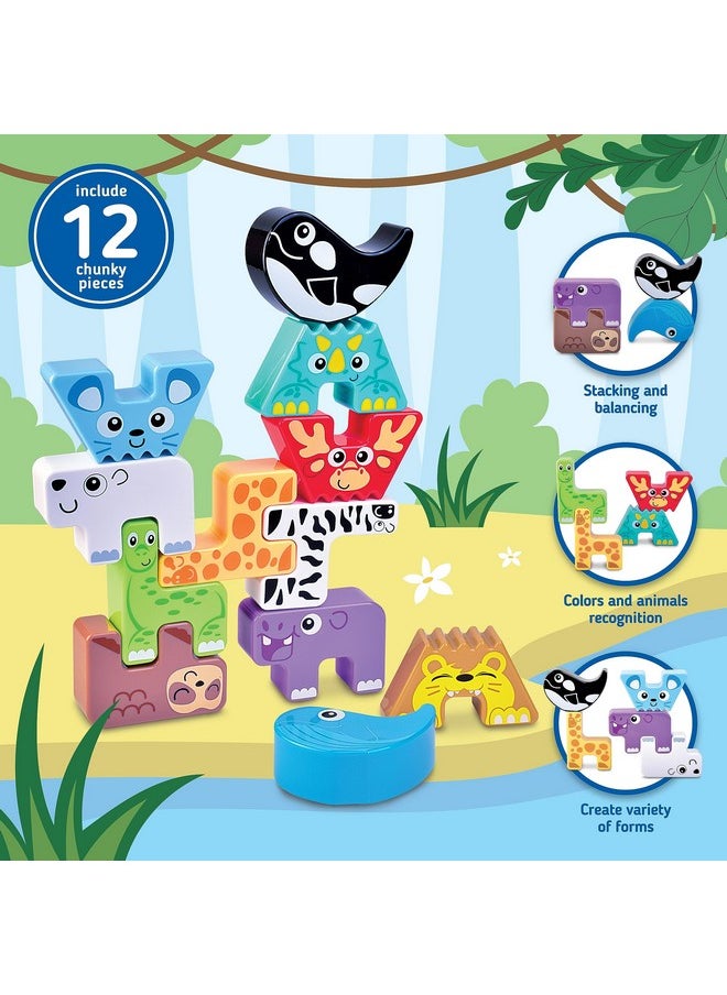 Montessori Puzzle N’ Stack Animals Toys, Kids Stacking Building Animal Blocks Toy For Toddler Preschool, Fun Educational Stacker Gifts For 12 18 24 36 Months, 1 2 3 4 Year Old