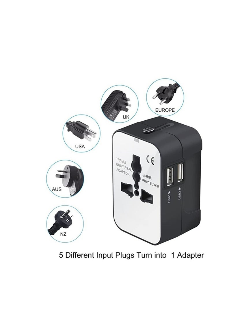 Universal Power socket Travel Adapter International All in One Worldwide Travel Adapter Wall Charger AC Power Plug Adapter Charger with Dual USB Port