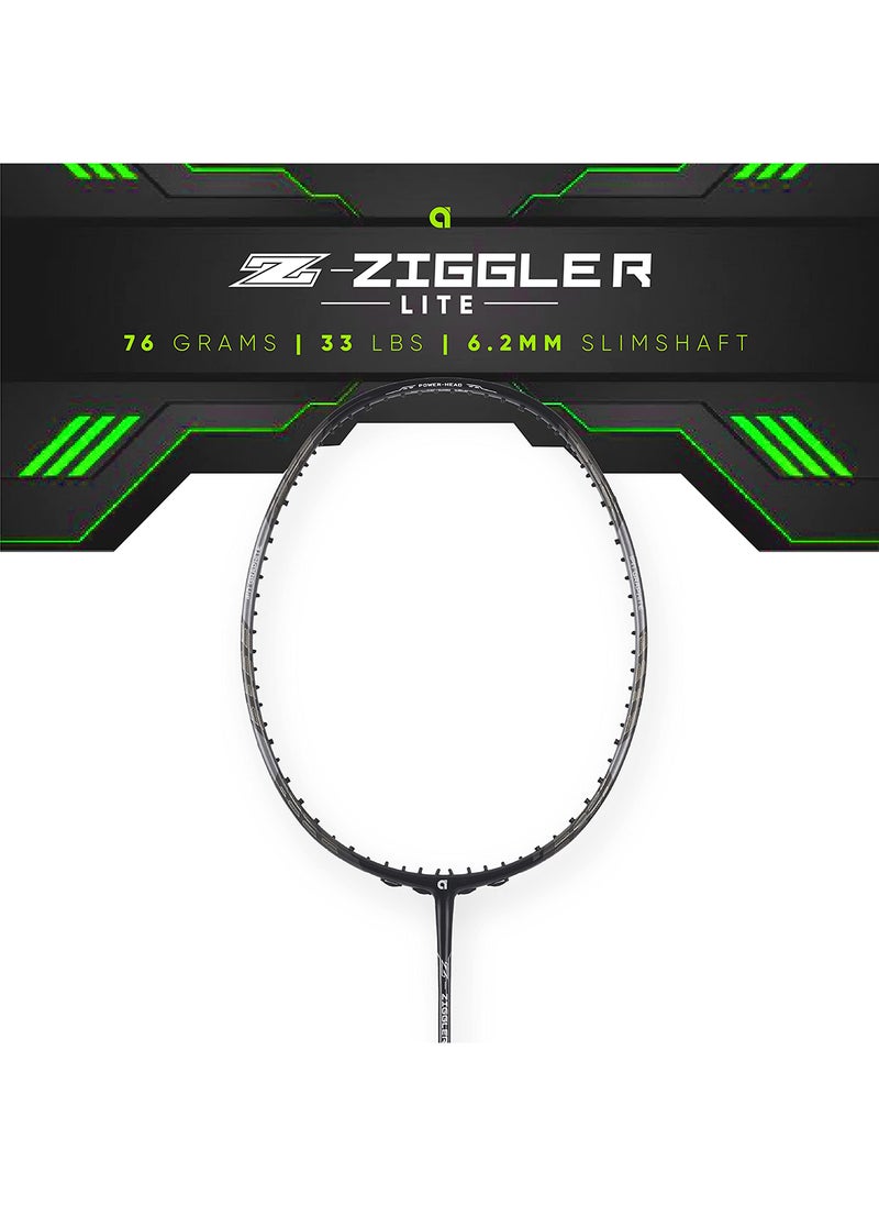 APACS Z-Ziggler Lite (33 LBS, 76g & 6.2 mm Slim Shaft) Unstrung Badminton Racket | Graphite | Grip Size : 3 3/8 inches