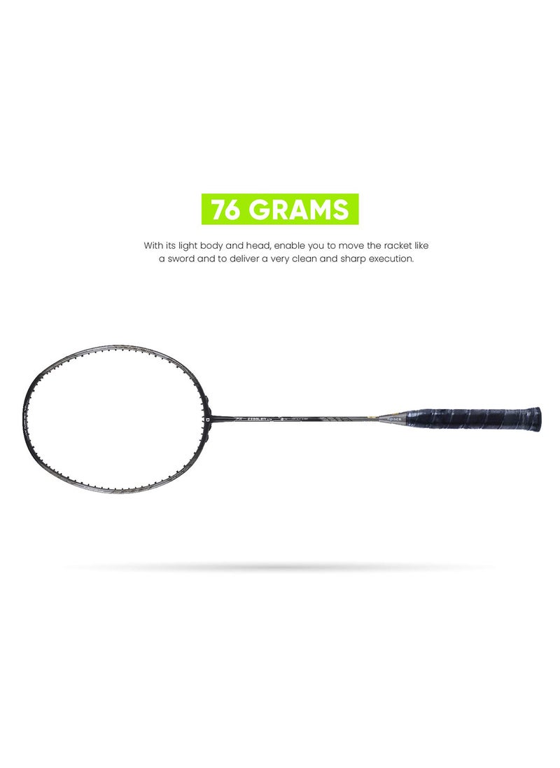 APACS Z-Ziggler Lite (33 LBS, 76g & 6.2 mm Slim Shaft) Unstrung Badminton Racket | Graphite | Grip Size : 3 3/8 inches