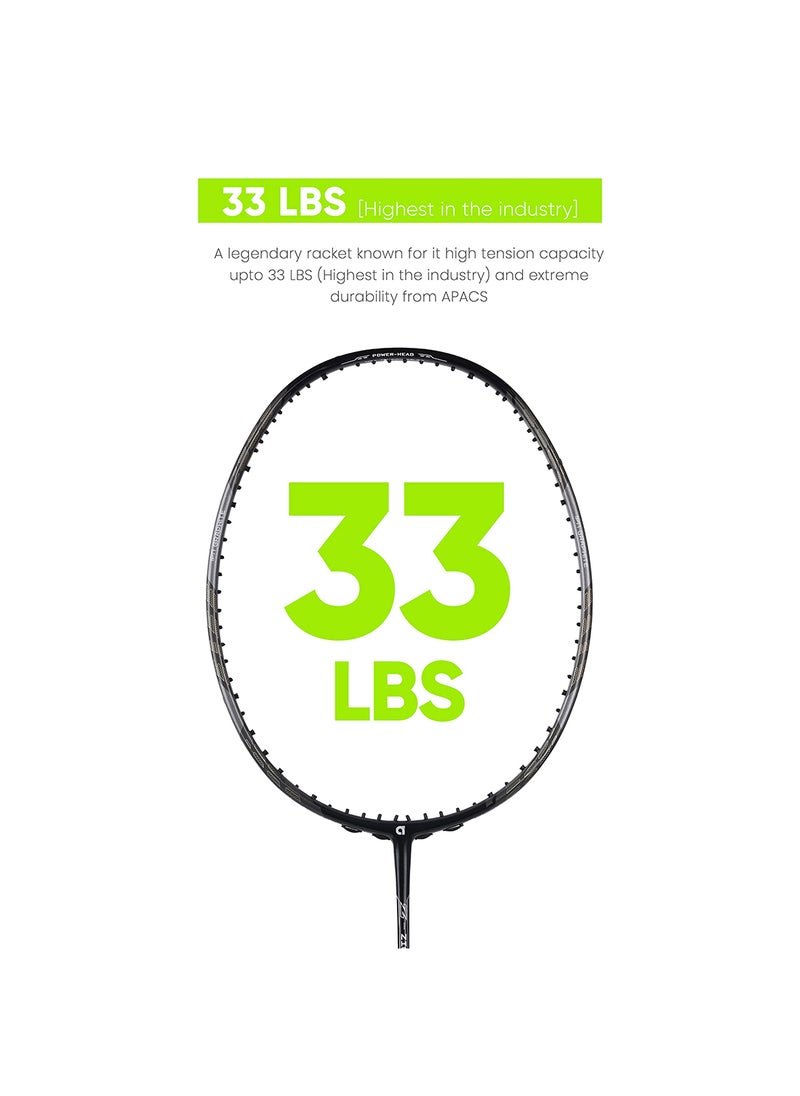 APACS Z-Ziggler Lite (33 LBS, 76g & 6.2 mm Slim Shaft) Unstrung Badminton Racket | Graphite | Grip Size : 3 3/8 inches